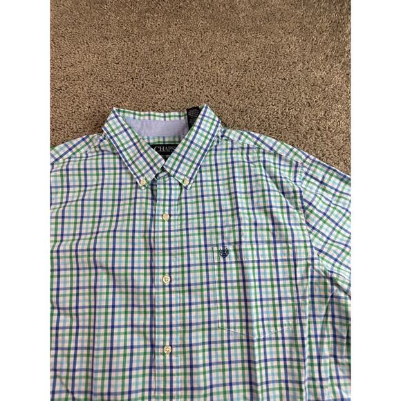 Chaps Button Up Shirt Mens XXL 2XL Blue Green Cotton Blend Short Sleeve FLAW - Picture 3 of 9